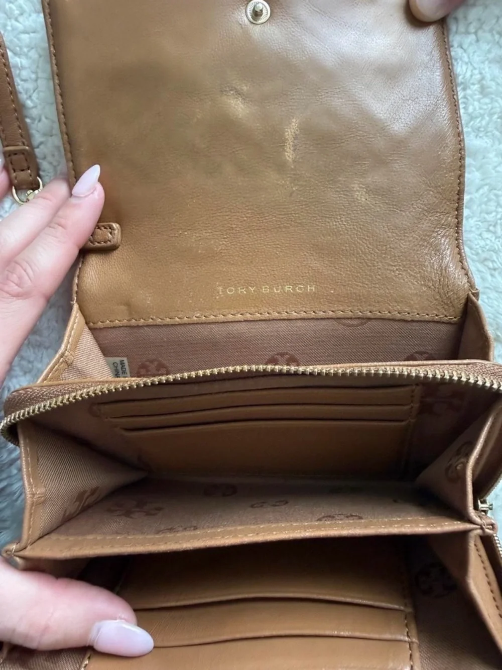 Tory Burch Quilted Brown Leather Wristlet Clutch Wallet